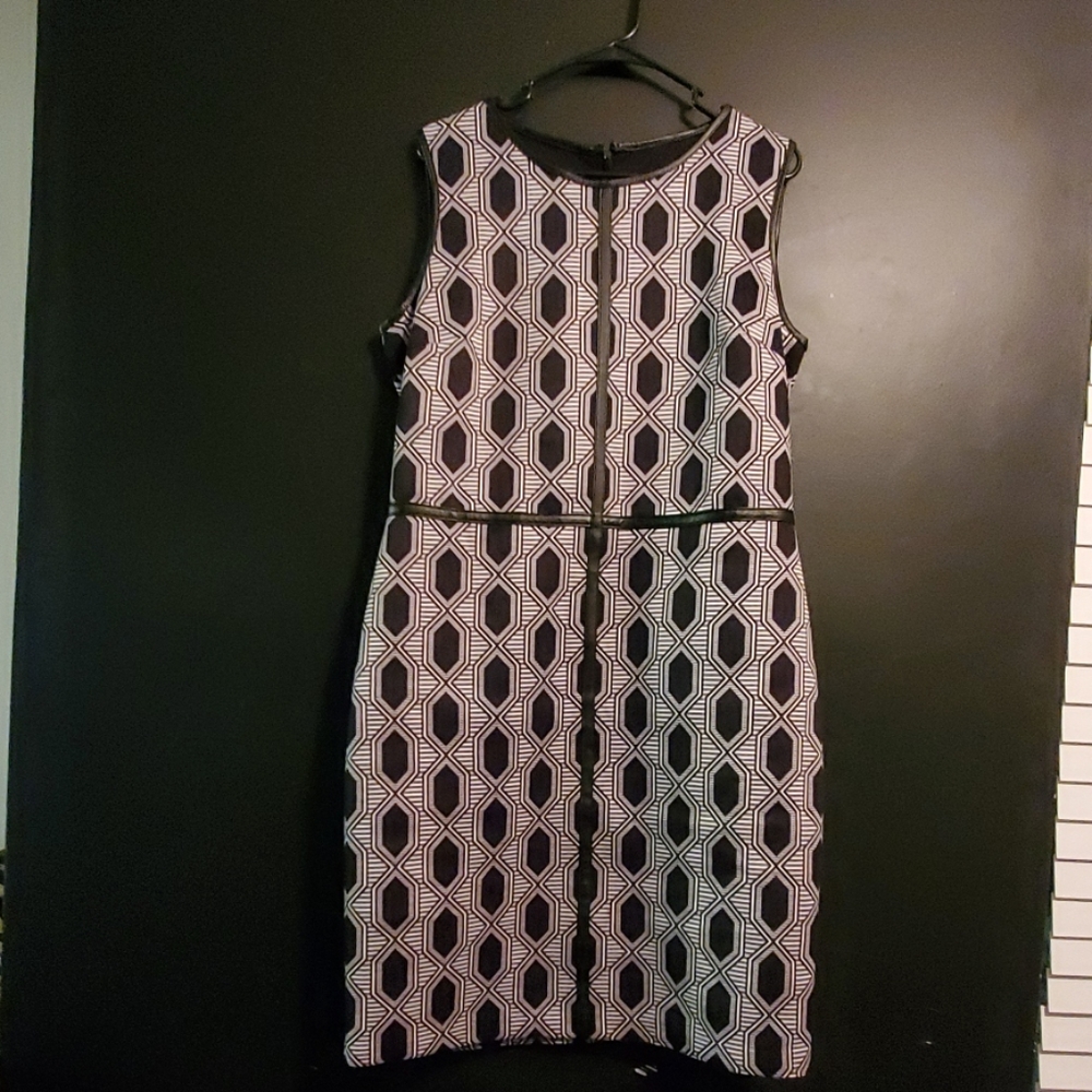MSK Geometric  Pattern Dress w/ Faux Leather Trin